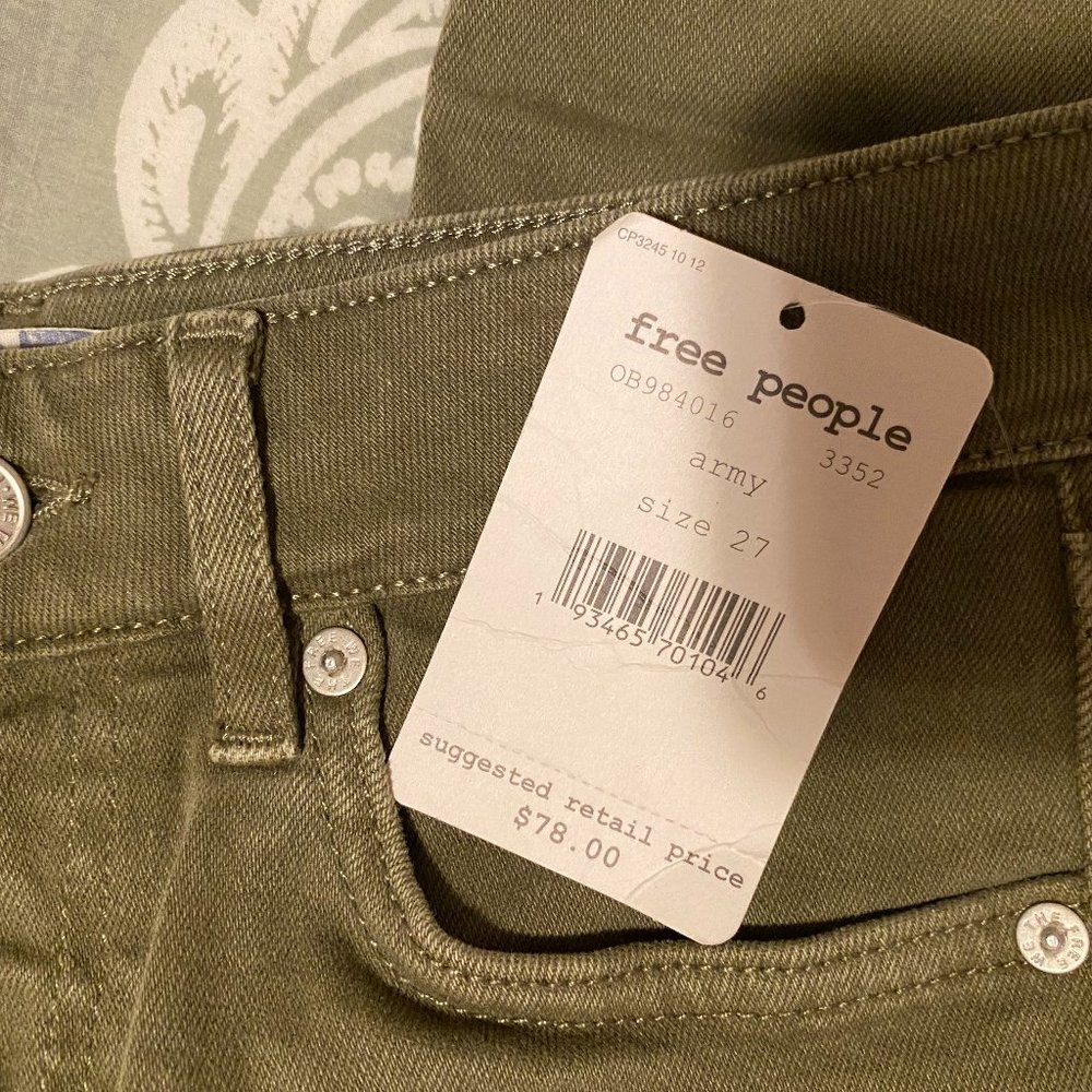 NWT~Free People~Army Green Skinny/Straight Jeans - Picture 2 of 5